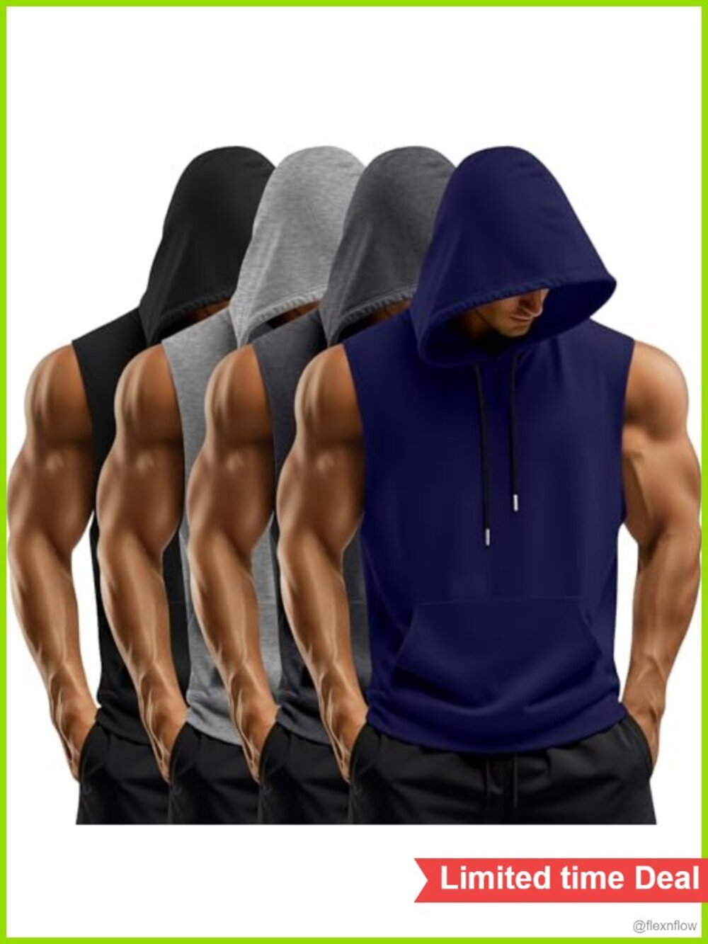 4 Pack Men's Workout Hooded Tank Tops Active Sleeveless